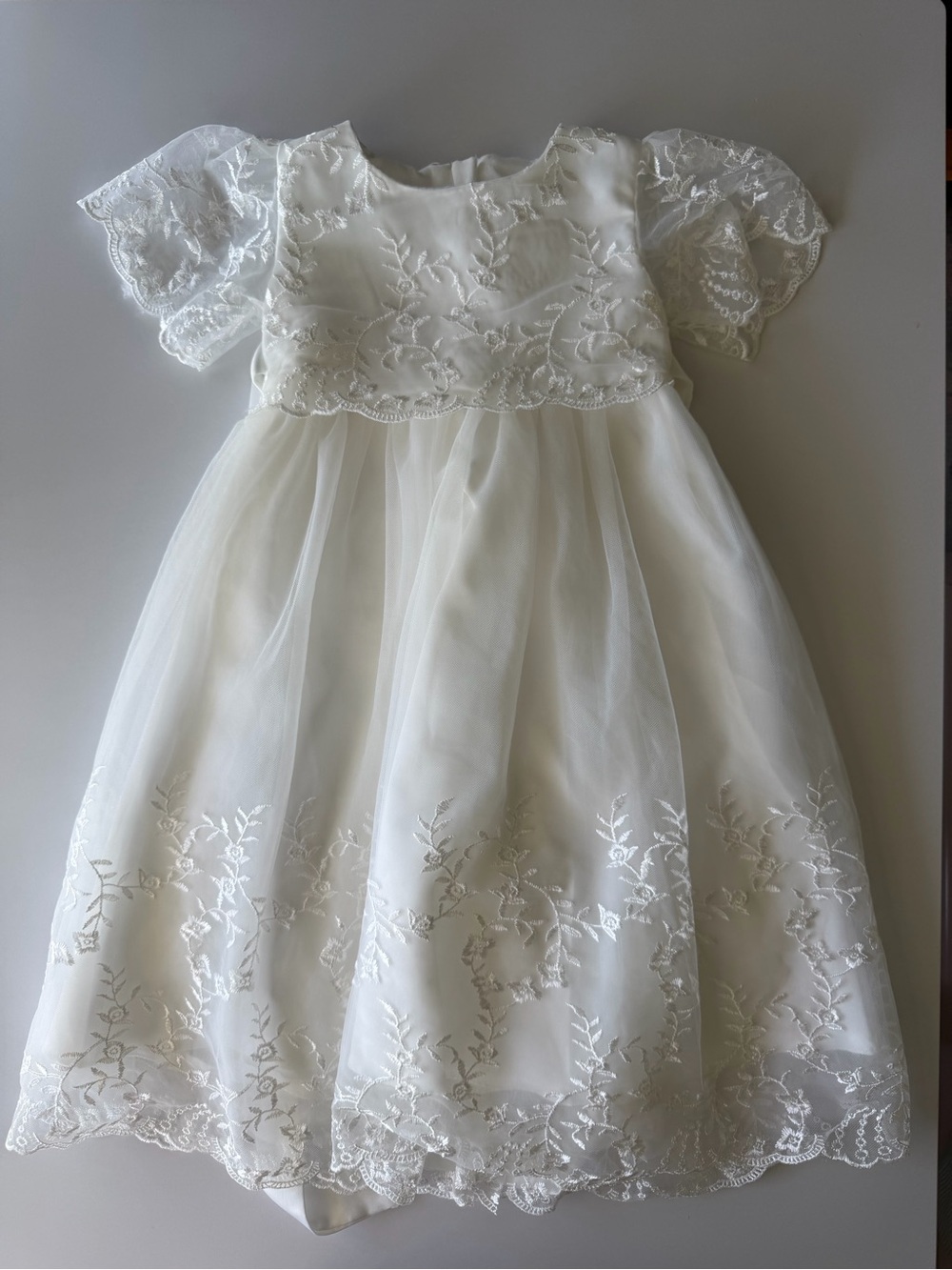 Ivory Floral Lace Tulle Baby Baptism/Flower Girl Dress 12 months NWT